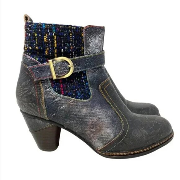 Spring Step L'Artiste Nancies Black Multi Mid Calf Boots - Size 5.5 - Picture 3 of 11